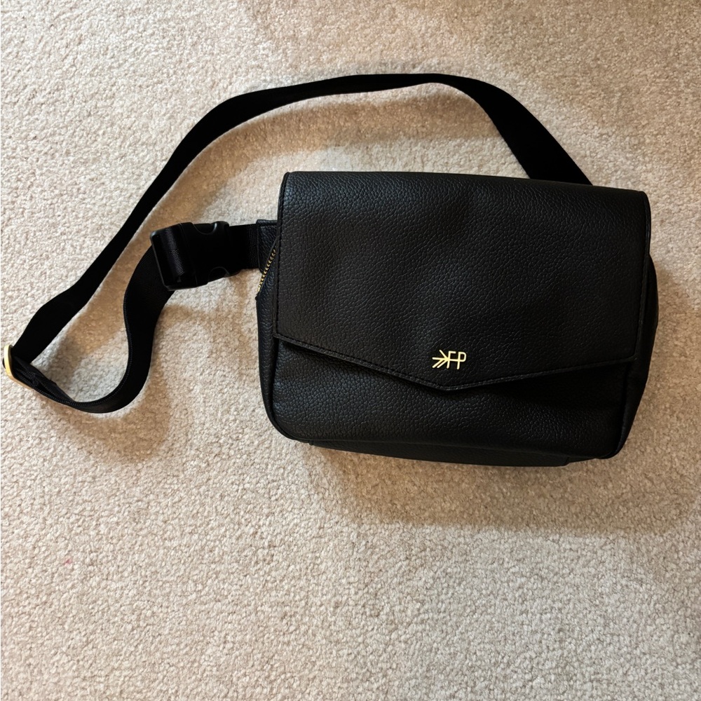 Black Crossbody Belt Bag with Gold Logo